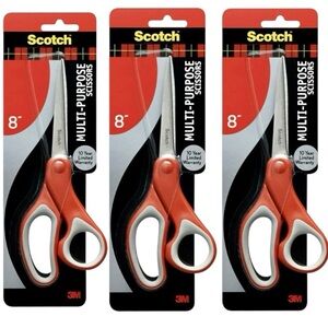 Set3⚡️Scotch Multi-Purpose Stainless Steel Scissors, 8", Sharp Edge, Red & Grey